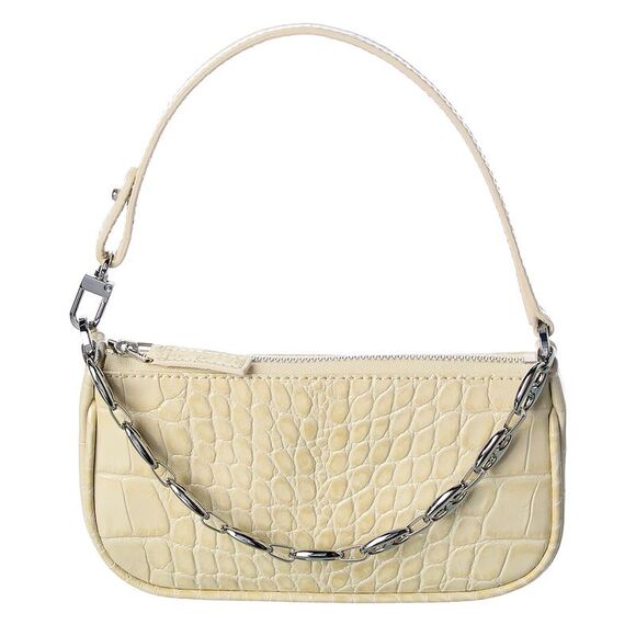 By Far Rachel Mini Croc-Embossed Leather Shoulder Bag White